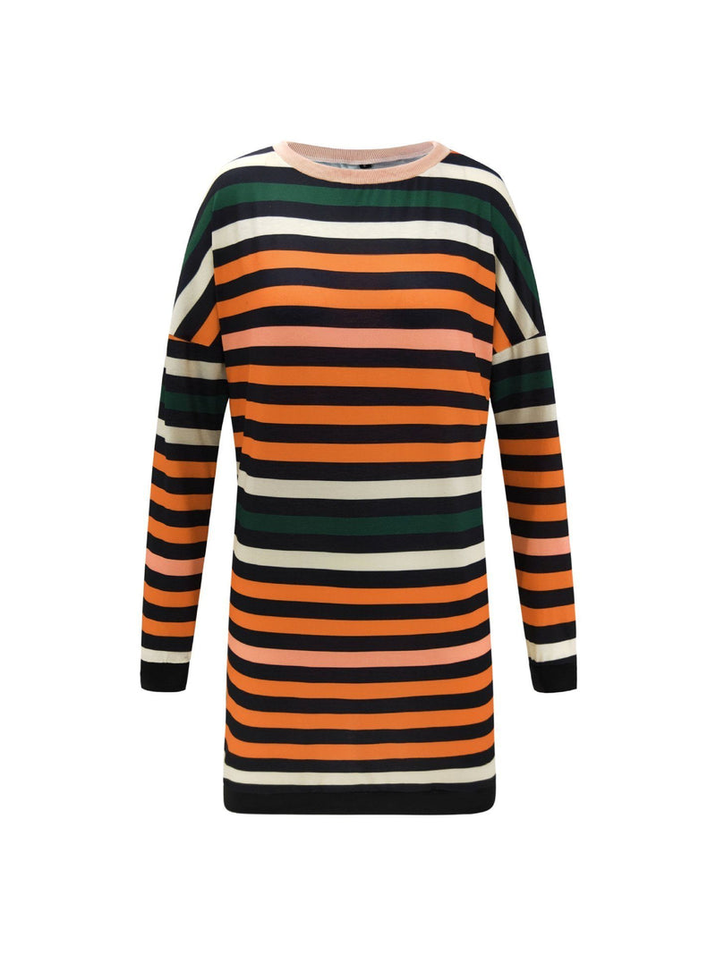 Weiches Rundhals Gestreiftes Lockeres Kleid für dich Spaß
