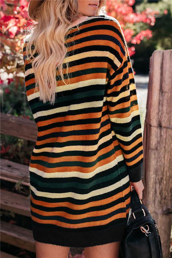 Weiches Rundhals Gestreiftes Lockeres Kleid für dich Spaß