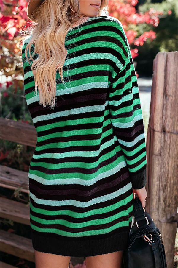 Weiches Rundhals Gestreiftes Lockeres Kleid für dich Spaß