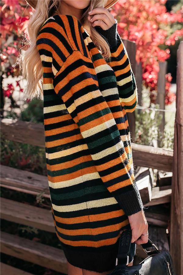 Weiches Rundhals Gestreiftes Lockeres Kleid für dich Spaß