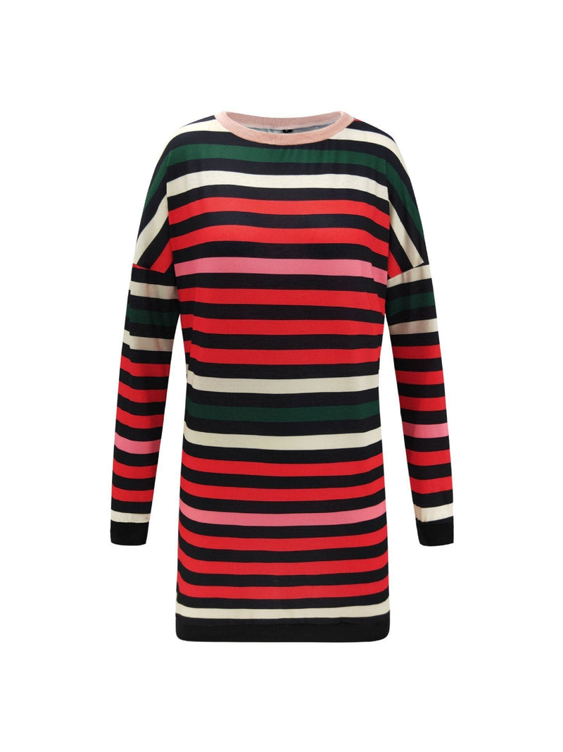Weiches Rundhals Gestreiftes Lockeres Kleid für dich Spaß