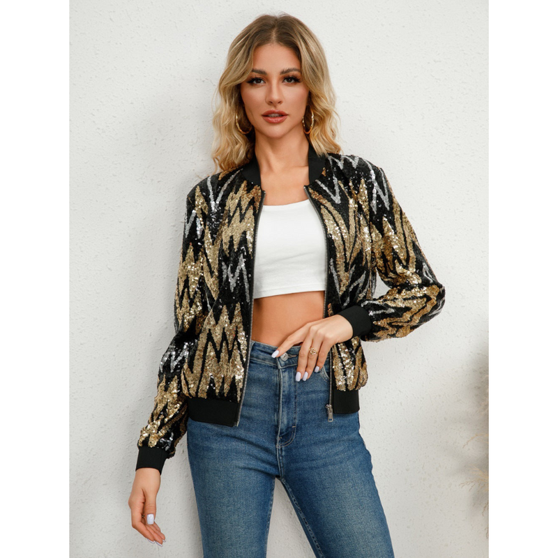 Schicke Damenjacke mit Reißverschluss und Pailletten