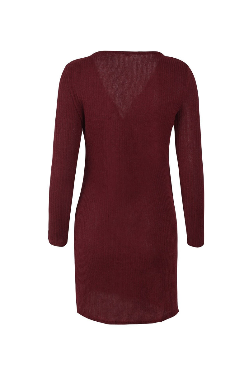 Schickes EmmaUni-Farben V-Ausschnitt Wickel Kleid für Damen