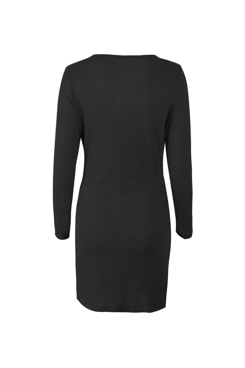 Schickes EmmaUni-Farben V-Ausschnitt Wickel Kleid für Damen