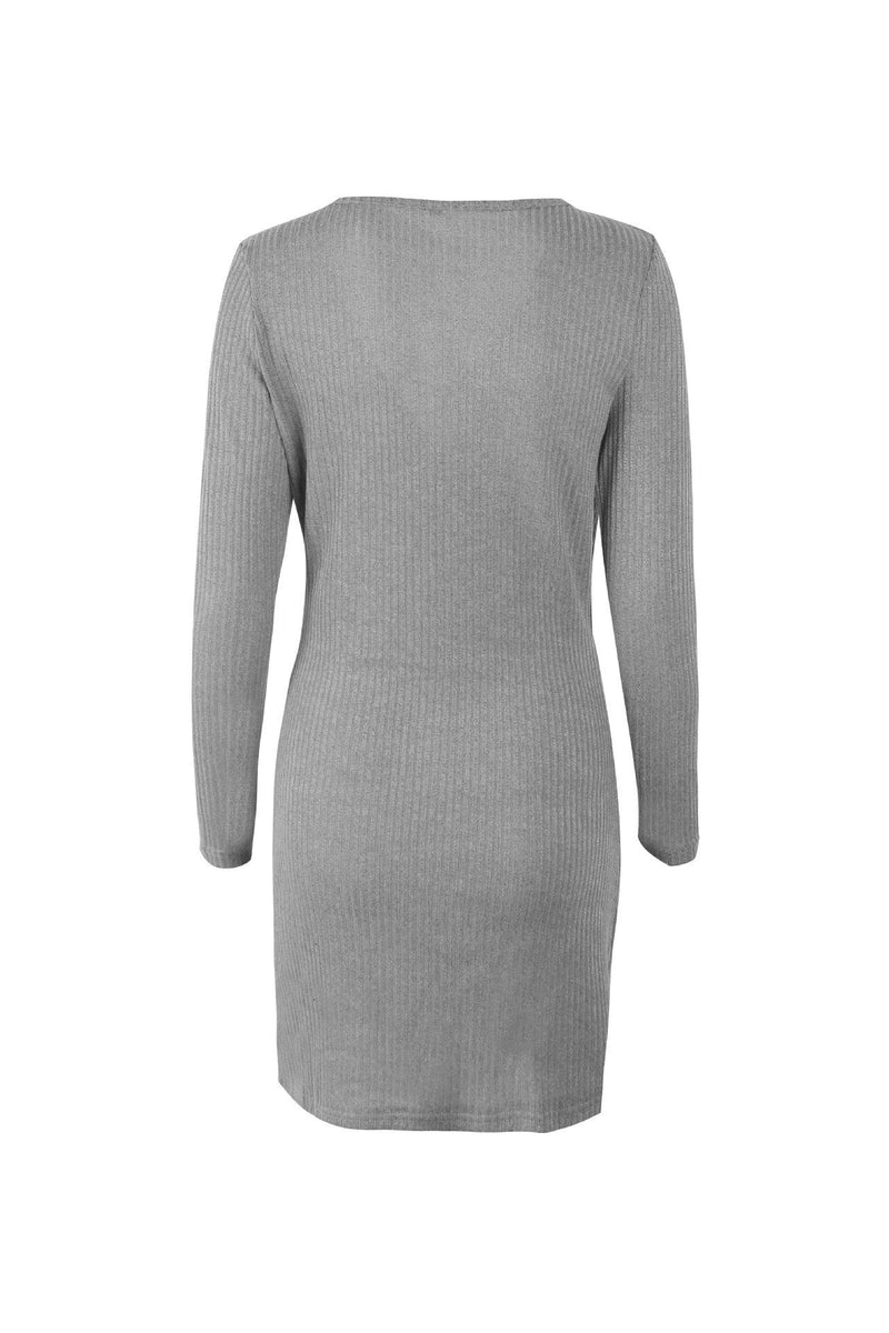 Schickes EmmaUni-Farben V-Ausschnitt Wickel Kleid für Damen