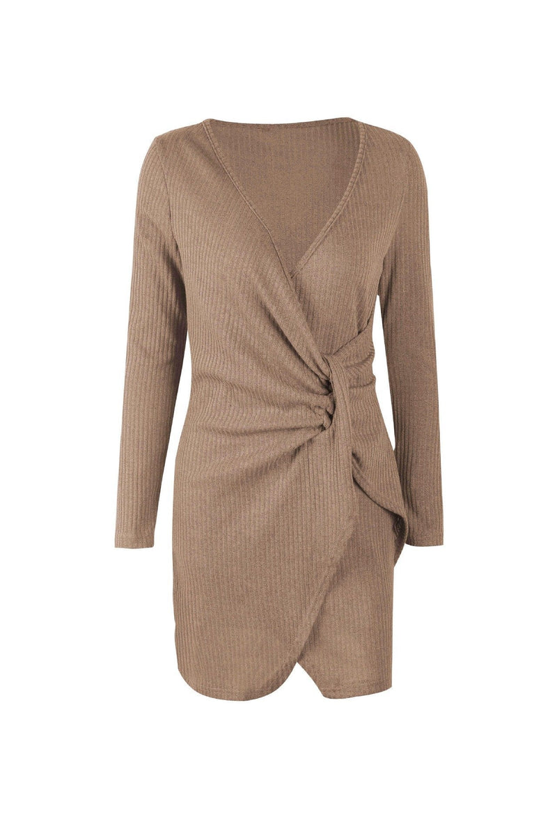 Schickes EmmaUni-Farben V-Ausschnitt Wickel Kleid für Damen