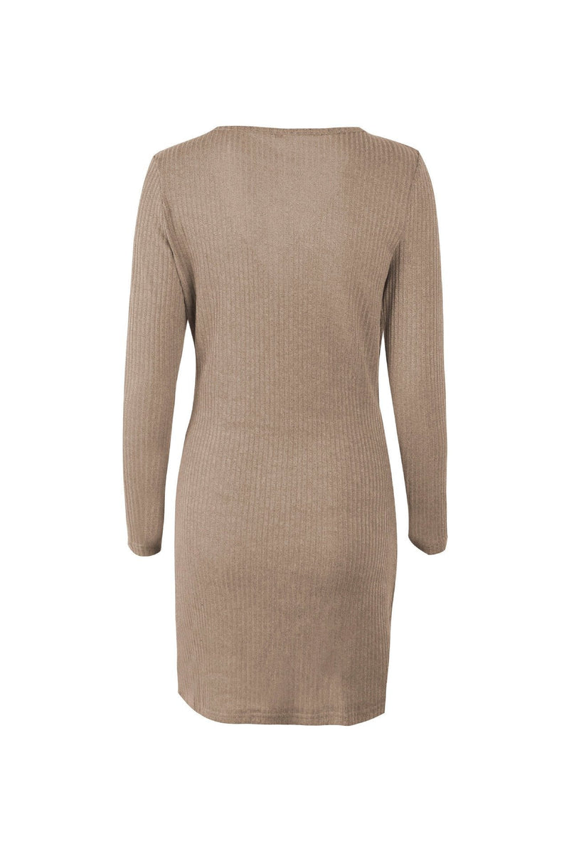 Schickes EmmaUni-Farben V-Ausschnitt Wickel Kleid für Damen