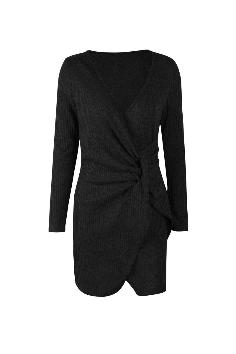 Schickes EmmaUni-Farben V-Ausschnitt Wickel Kleid für Damen