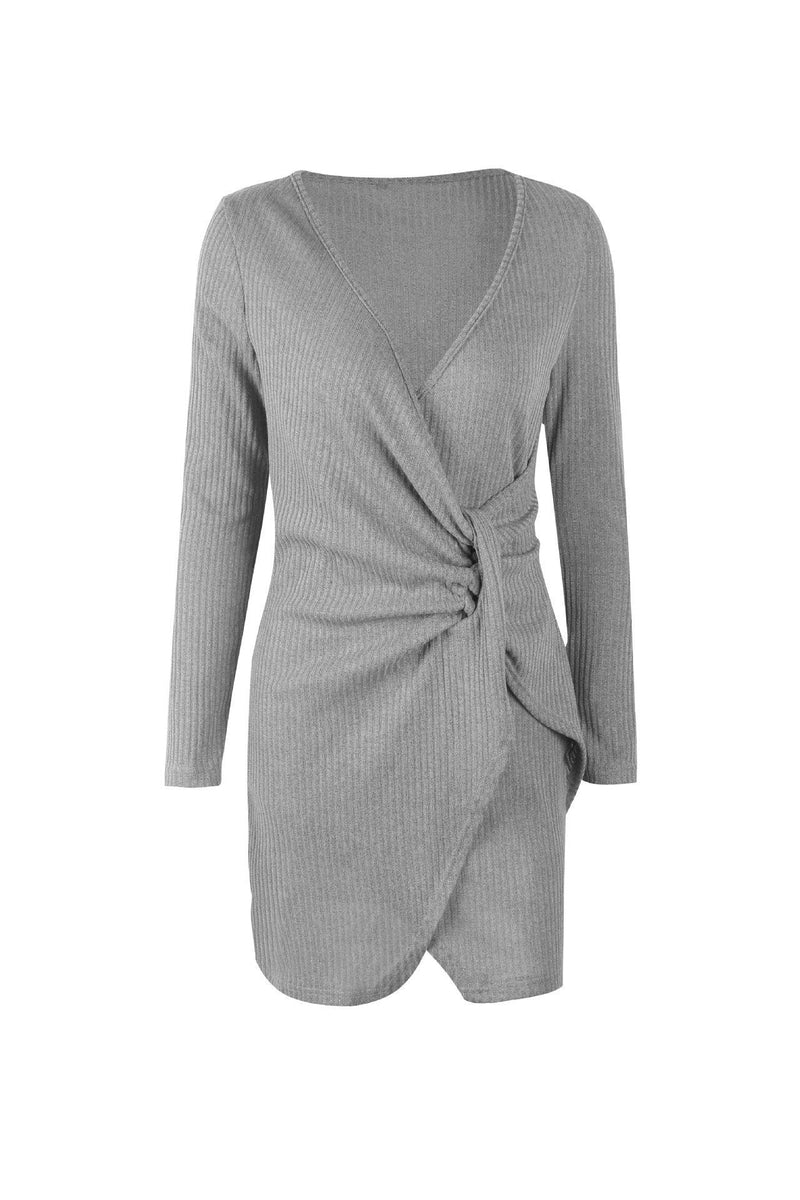 Schickes EmmaUni-Farben V-Ausschnitt Wickel Kleid für Damen