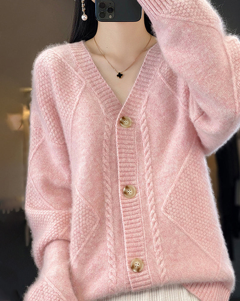 Stylischer Warmer Cardigan Mit Geometrischem Muster Für Frauen