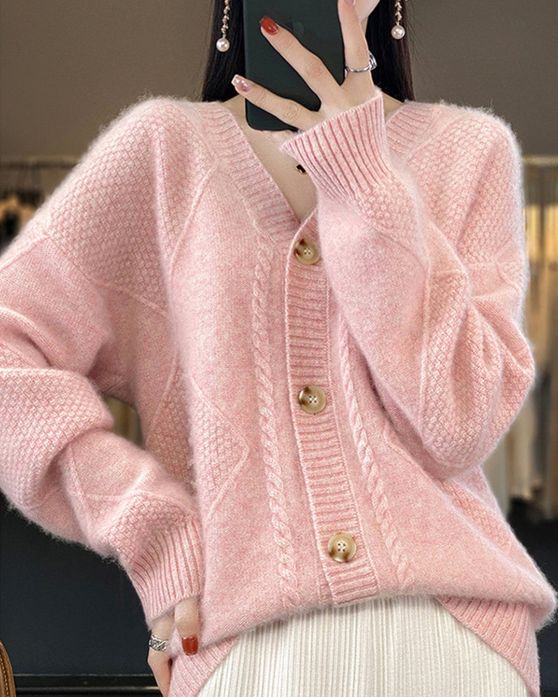 Stylischer Warmer Cardigan Mit Geometrischem Muster Für Frauen