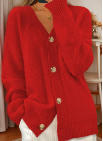 Stylischer Warmer Cardigan Mit Geometrischem Muster Für Frauen