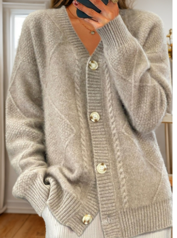 Stylischer Warmer Cardigan Mit Geometrischem Muster Für Frauen
