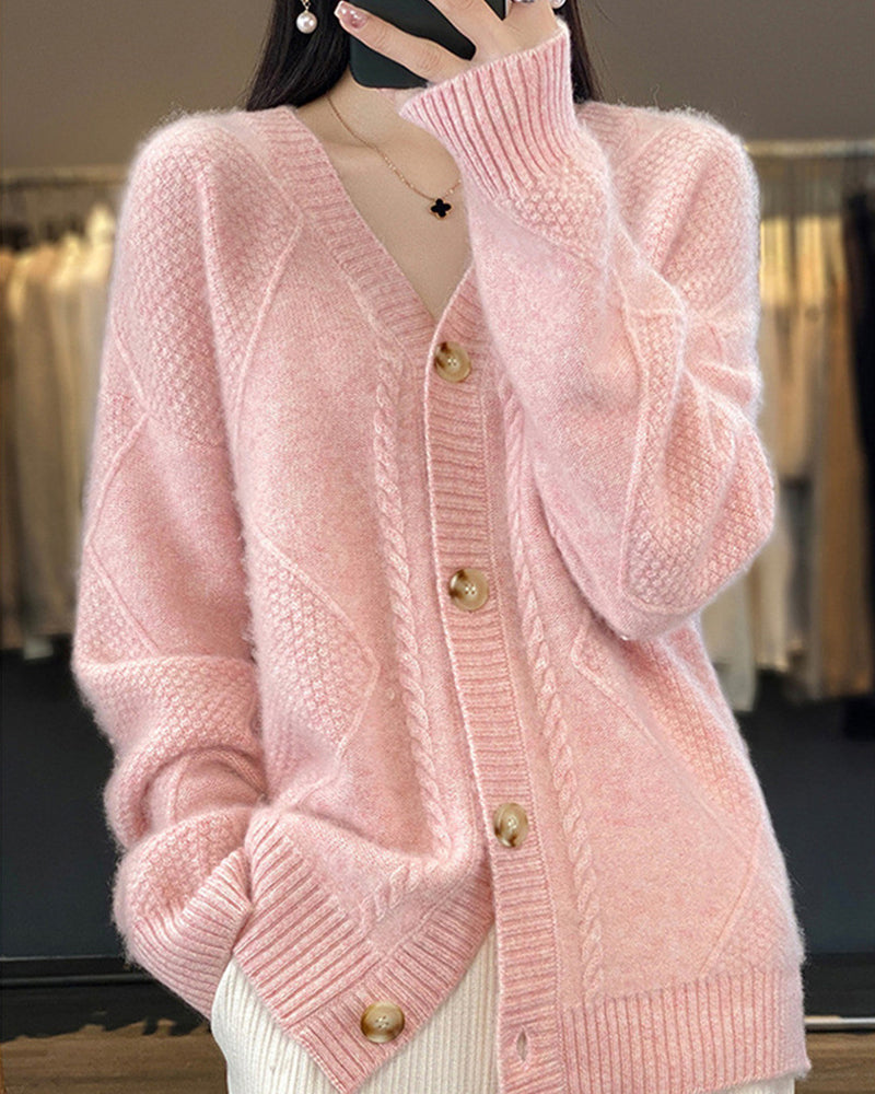 Stylischer Warmer Cardigan Mit Geometrischem Muster Für Frauen
