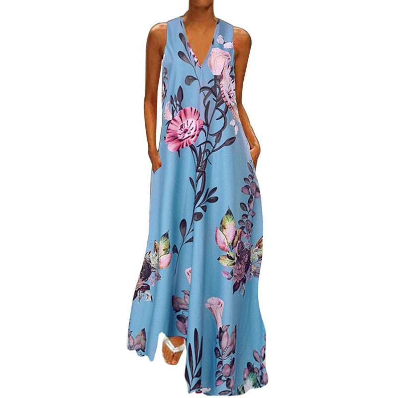 Buntes Kleid Mit Großen Blumen Für Den Sommer Spaß