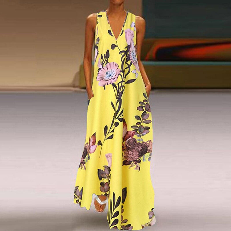 Buntes Kleid Mit Großen Blumen Für Den Sommer Spaß