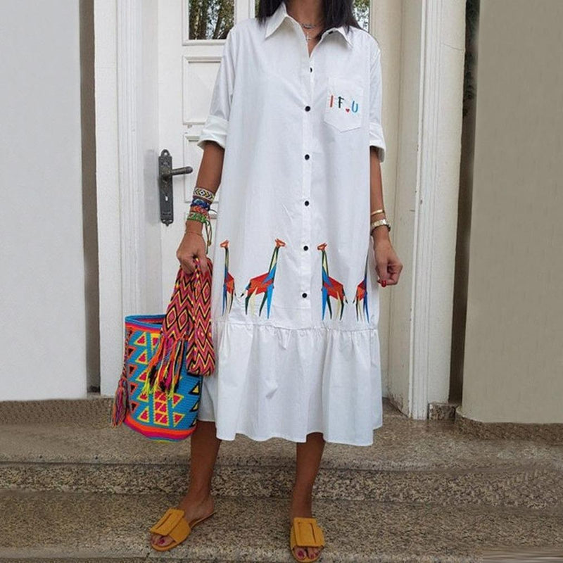 Elegantes Maxikleid mit Giraffen-Print für warme Tage
