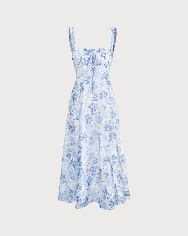 Schönes Blaues Midikleid mit Blumenmuster für Mädchen