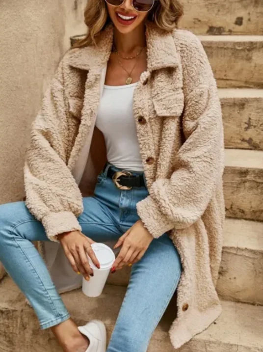 Übergroß Flauschig Warmer Weicher Teddy Damen Warm Mantel