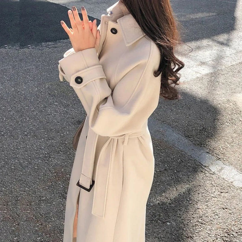 Warme Damen Klassischer Eleganter Trenchmantel Lang Coat