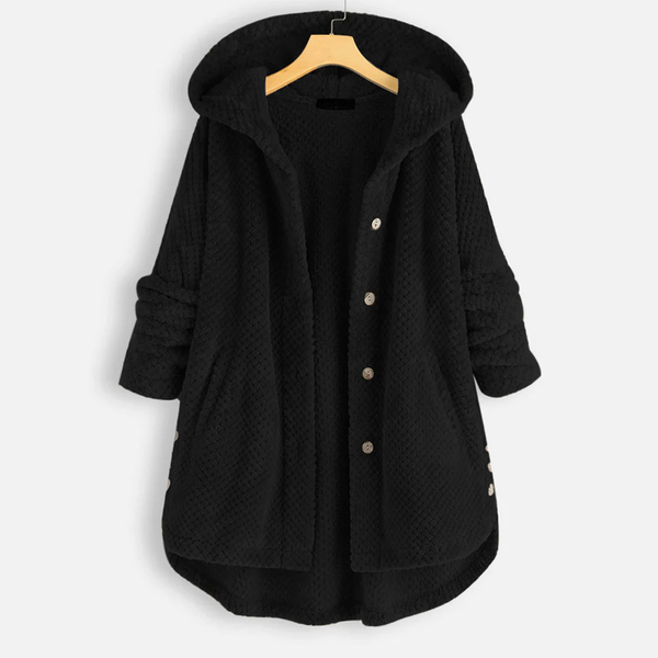 Warme Damenjacke mit Kapuze und Knopfleiste