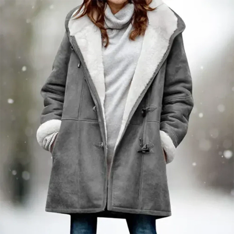 Warme, lange Damen-Winterjacke mit Kapuze