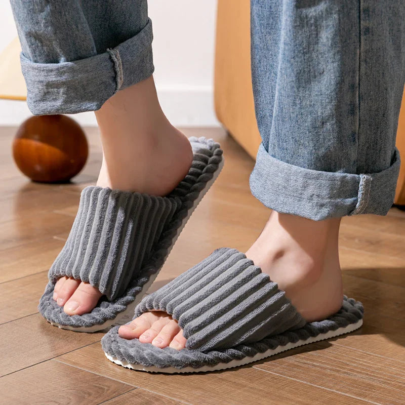 Warme Weiche Streifen Unisex Bequeme Kuschelige Hausschuhe