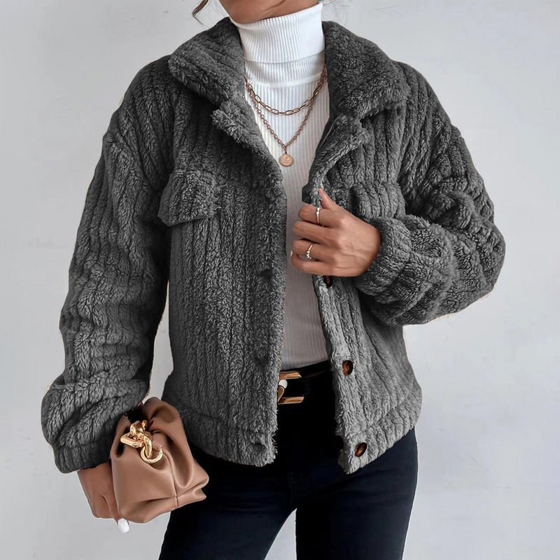 Warmer Kuscheliger Teddy Mantel Kurz Elegant Jacket