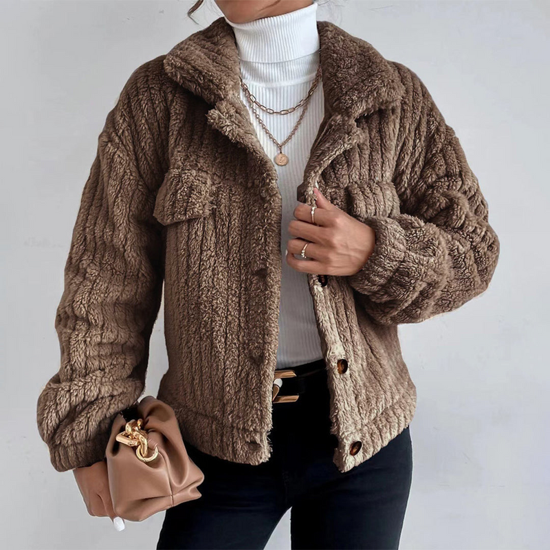 Warmer Kuscheliger Teddy Mantel Kurz Elegant Jacket