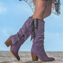 Weiche Boho Western Fransen Kunstleder Bequeme Stiefel