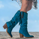 Weiche Boho Western Fransen Kunstleder Bequeme Stiefel