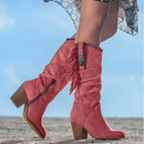 Weiche Boho Western Fransen Kunstleder Bequeme Stiefel