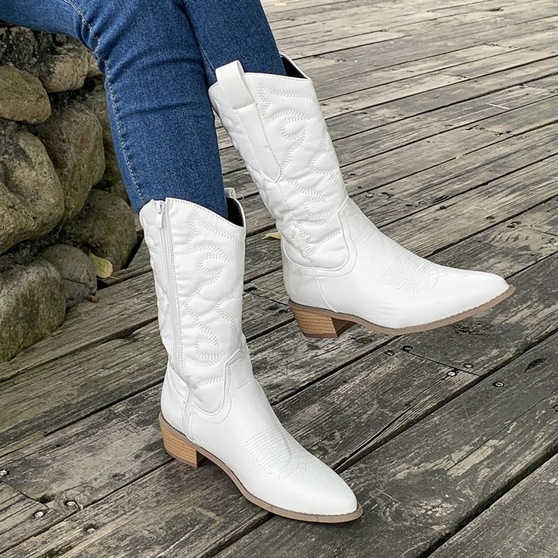 Weiche Warme Glitzer Western Reißverschluss Stiefel