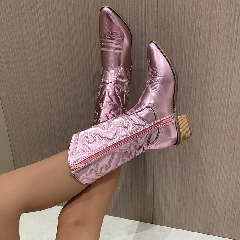 Weiche Warme Glitzer Western Reißverschluss Stiefel