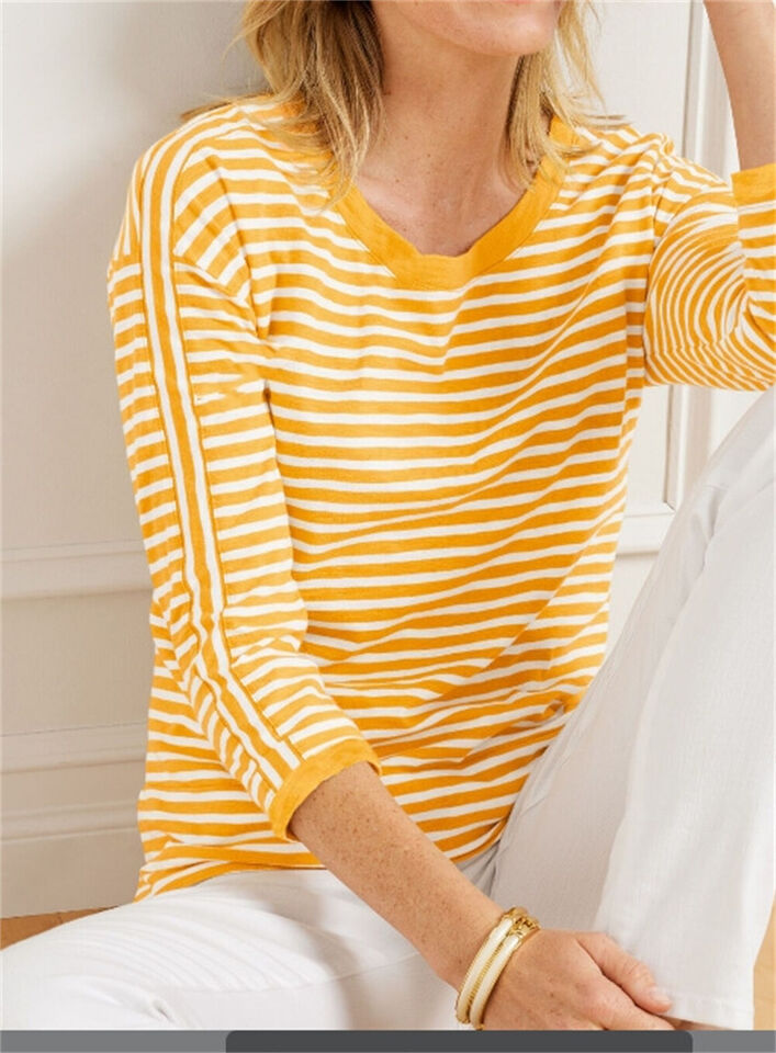 Weicher Langarmpullover In Orange Und Marineblau Gestreift