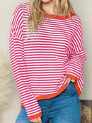 Weicher Langarmpullover In Orange Und Marineblau Gestreift
