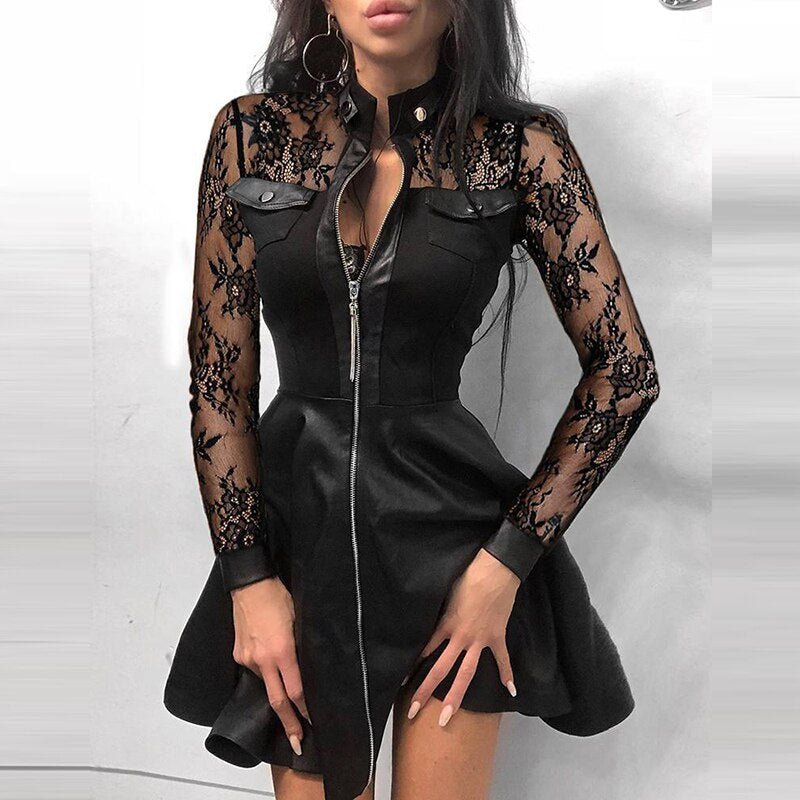 Elegantes EmmaLeder-Reißverschluss Minikleid für jeden Anlass