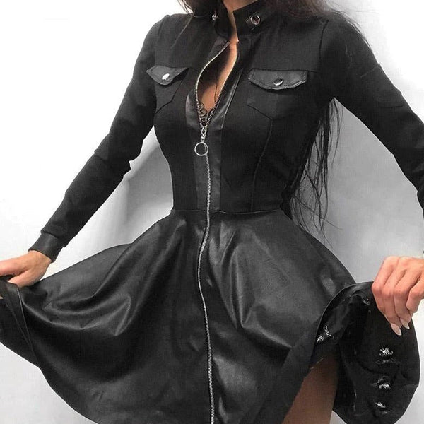 Elegantes EmmaLeder-Reißverschluss Minikleid für jeden Anlass