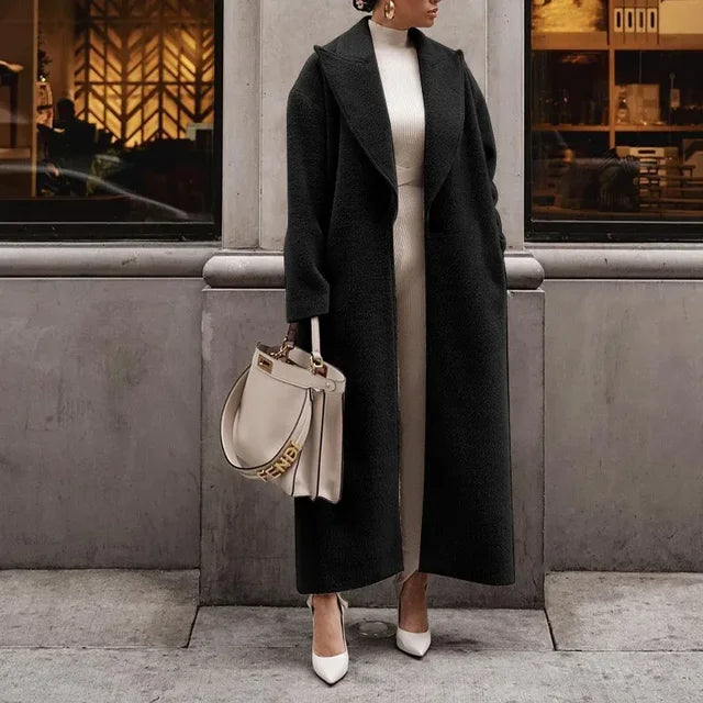 Zeitlos Eleganter Oversized Lang Mit Revers Mantel