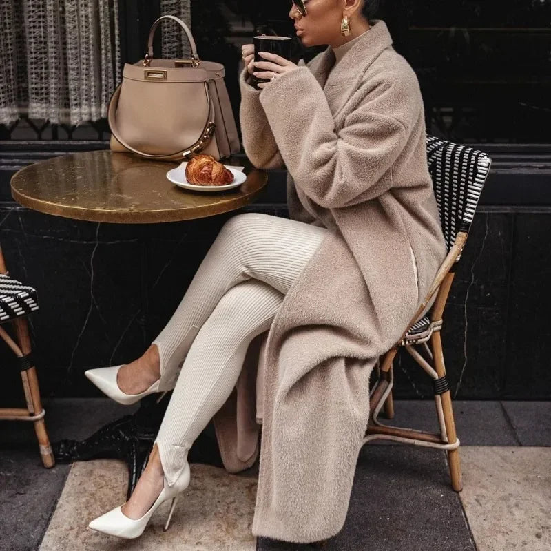 Zeitlos Eleganter Oversized Lang Mit Revers Mantel